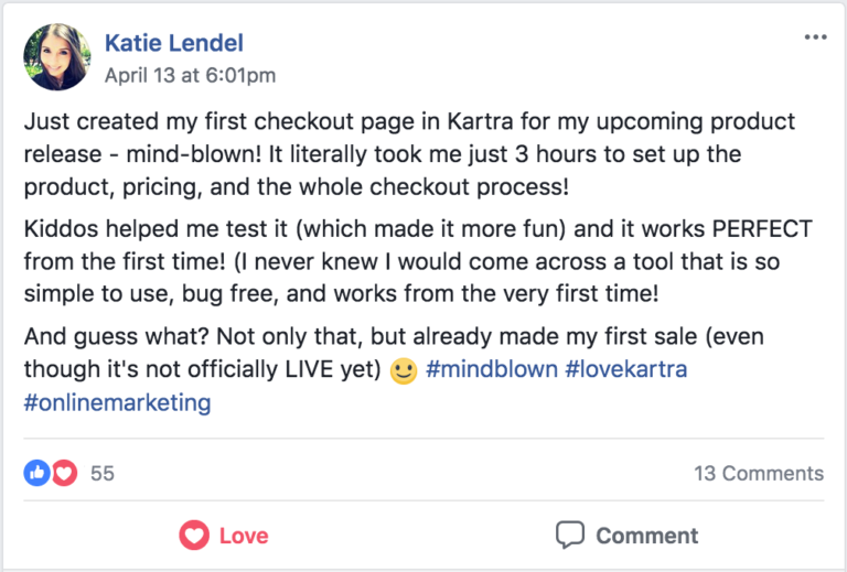 Kartra E-Commerce Testimonial