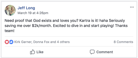 Kartra Testimonial - Saving Money